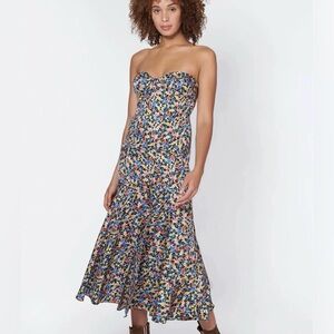 Veronica Beard Annika Strapless Midi Dress‎ Women's 4 Floral Silk Blend Jacquard